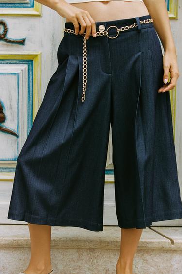 Zara 配鏈條腰帶長款百慕達短褲 - 藍色 / 靛青色