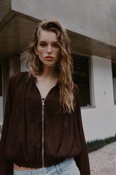 PLEATED ORGANZA JACKET - Brown by Zara