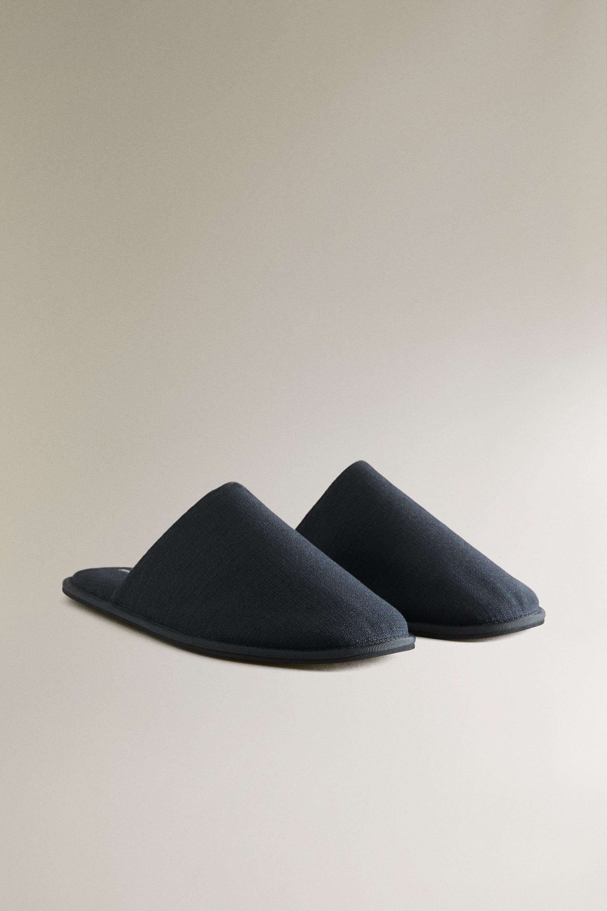 FABRIC MULE SLIPPERS — Navy Blue