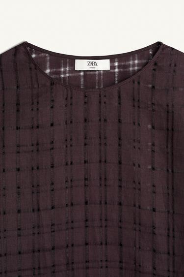 TEXTURED 100% LINEN SHIRT WITH SCARF - Dark aubergine by Zara - Image 7