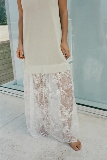 KNIT DRESS WITH COMBINED LACE - Oyster-white by Zara - Image 2