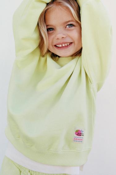 Zara PLAIN SWEATSHIRT AND BERMUDA SET WITH LABEL - Light lime green