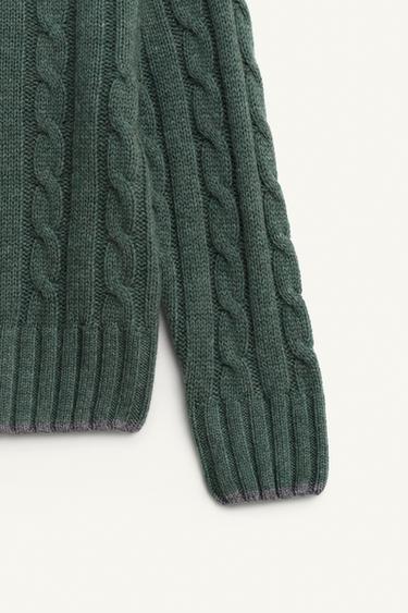 PULL EN MAILLE À TORSADES 100 % LAINE ÉDITION LIMITÉE - Vert de Zara - Image 7