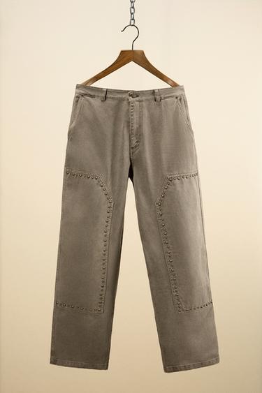 RELAXED FIT STUD TROUSERS - Beige by Zara