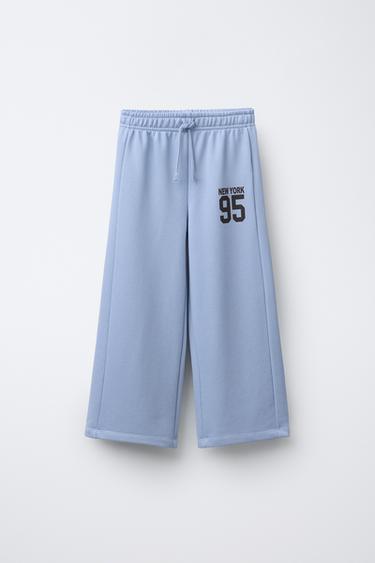 PANTALÓN FELPA WIDE LEG JOGGING - Azul claro de Zara - Imagen 0