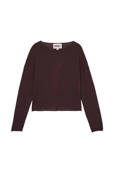 CROPPED FIT LINEN - WOOL SWEATER - Brown by Zara