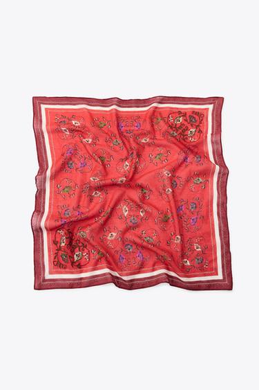 Zara EMBROIDERED PRINTED SCARF - Red
