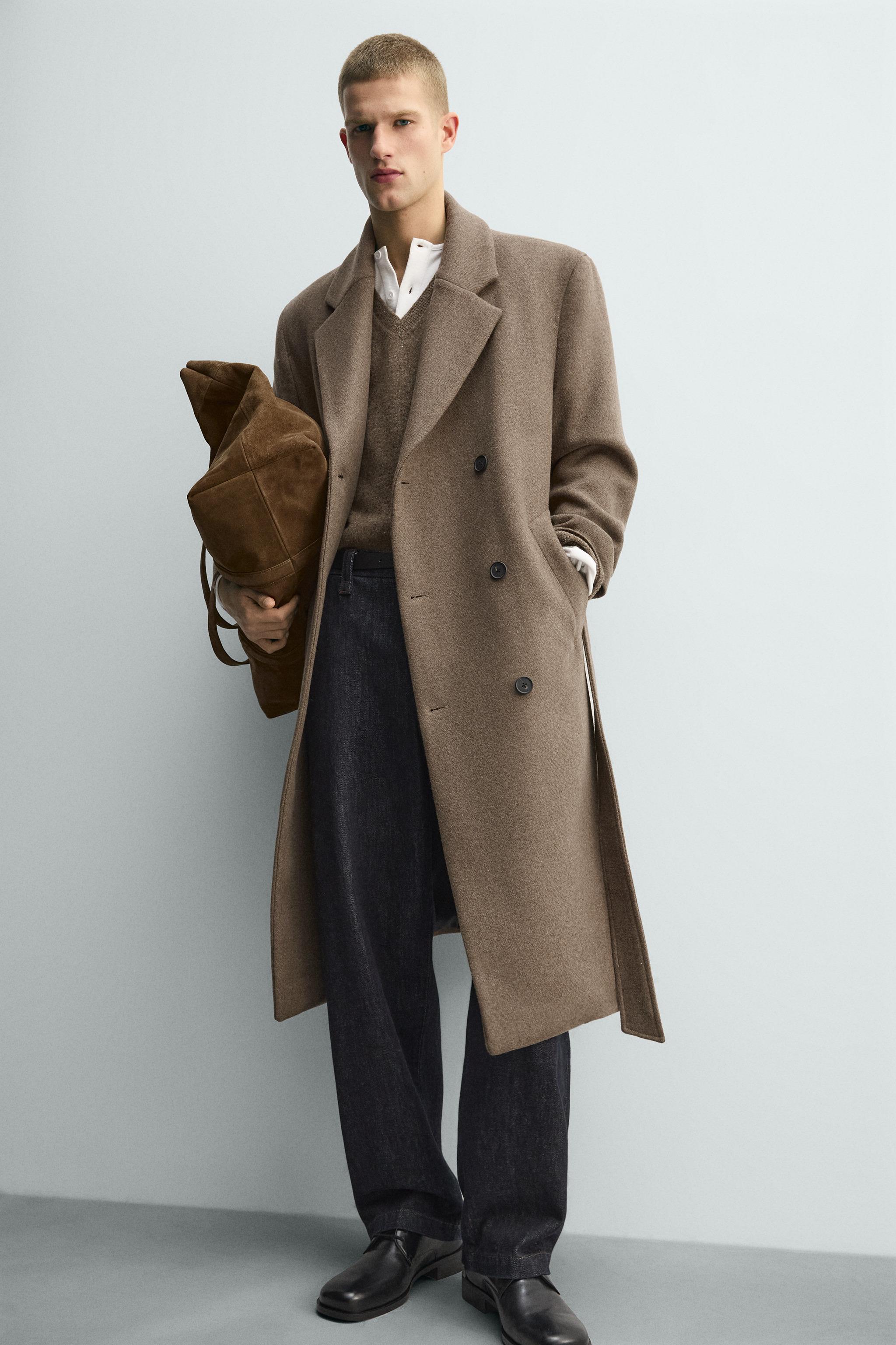 ウール混ダブルブレストコート ベルト付き - ブラック | ZARA Japan / 日本