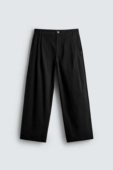 WIDE-LEG CHINO TROUSERS - Black by Zara