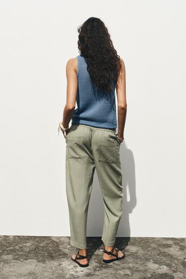 LINEN JOGGER TROUSERS - Khaki by Zara