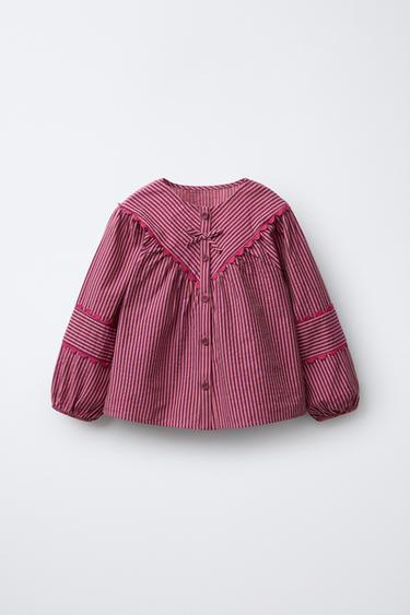 CAMISA RAYAS ONDULINA - Rosado oscuro de Zara