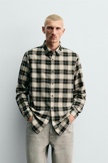TEXTURED CHECK SHIRT - Green / Ecru by Zara