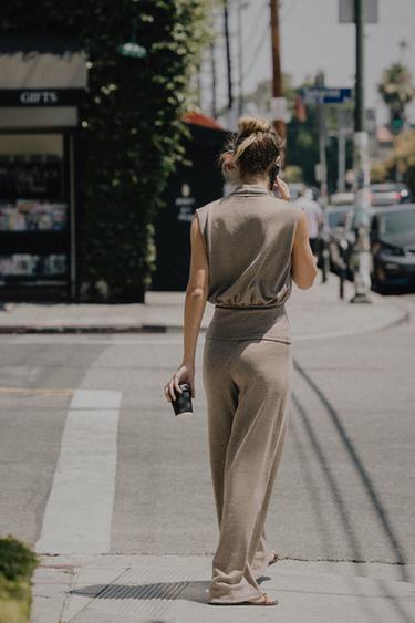 CROSSOVER PIQUÉ TOP - Light brown by Zara - Image 3