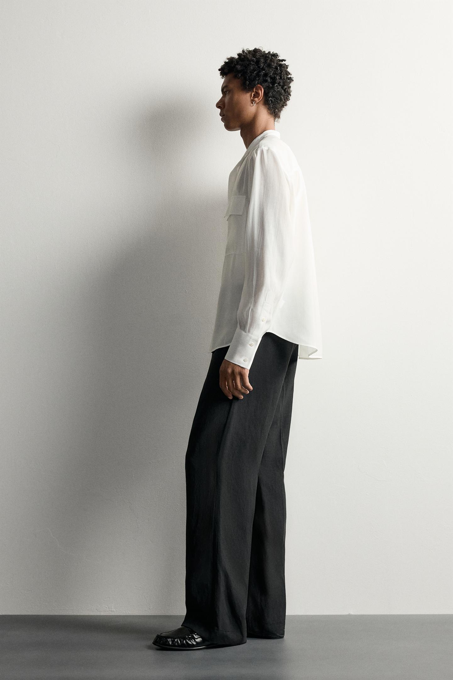 Мужская рубашка Zara Relaxed Fit Fluid, цвет: Устричный белый — фото 4