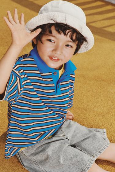 Zara 條紋毛巾布料POLO衫 - 深藍色