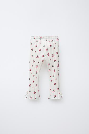 PRINTED FLARE RIBBED LEGGINGS - Ecru by Zara - Image 1