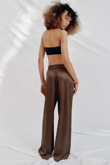PANTALON FLUIDE EFFET FROISSÉ - Marron de Zara - Image 4