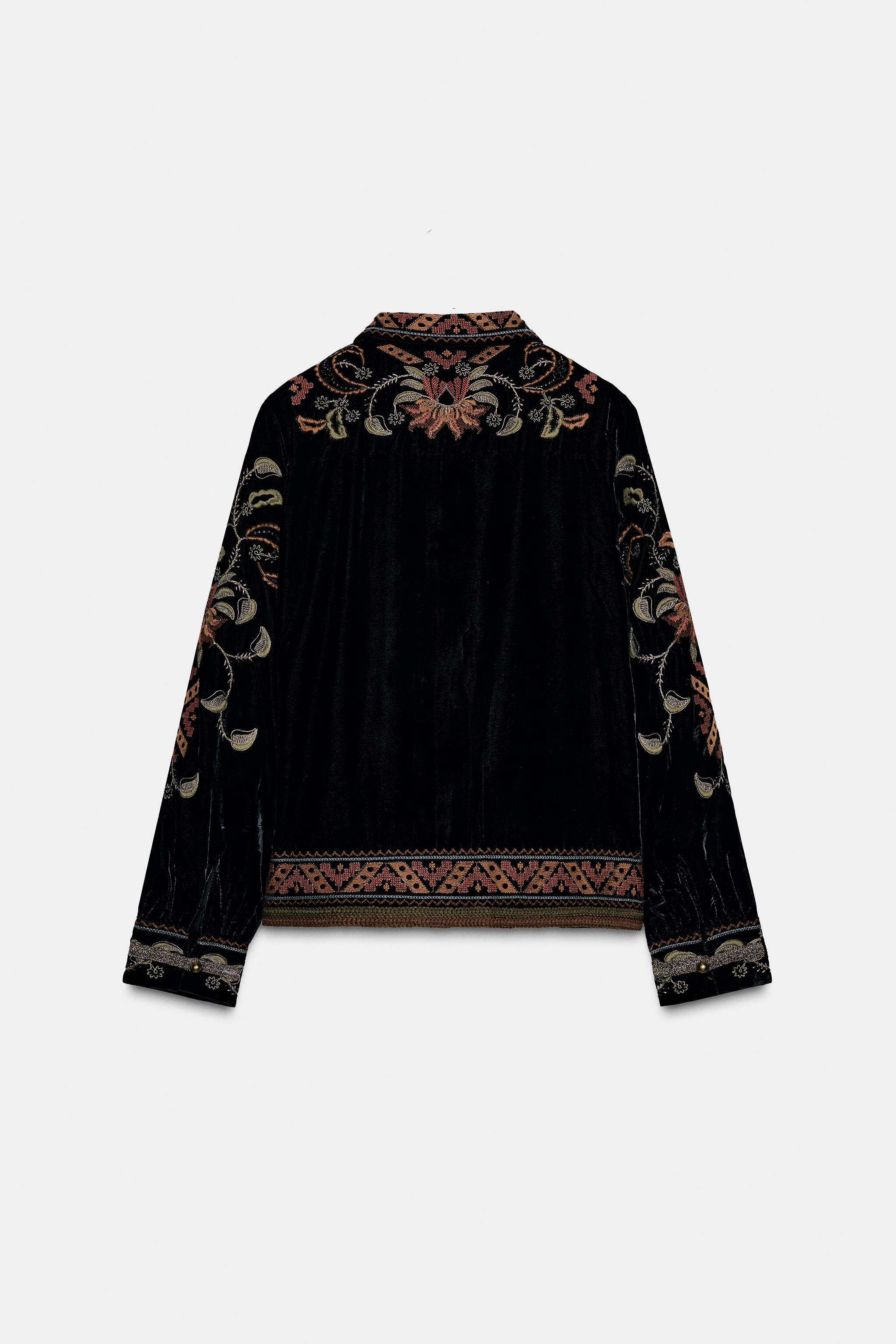 ZW COLLECTION EMBROIDERED VELVET JACKET - Black | ZARA