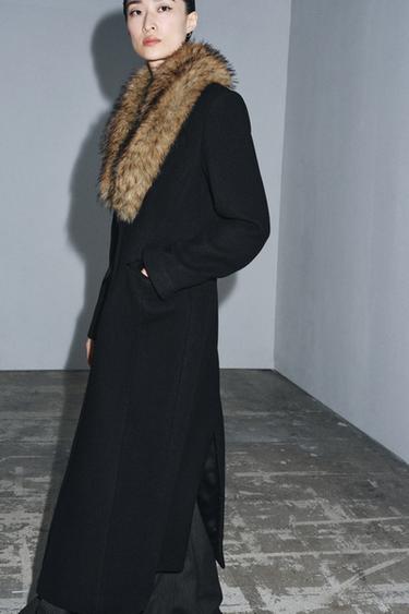 WOOL COAT WITH FAUX FUR COLLAR ZW COLLECTION - Black by Zara