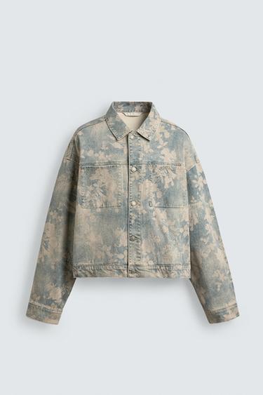 CROPPED FIT FLORAL PRINT DENIM JACKET - Printed by Zara