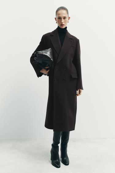 ABRIGO CRUZADO OVERSIZE CON LANA ZW COLLECTION - Marrón de Zara