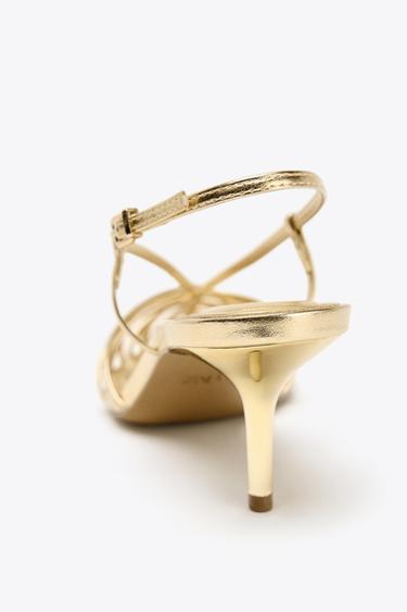 METALLIC-EFFECT HEEL SLINGBACK SHOES - Gold de Zara - Image 5