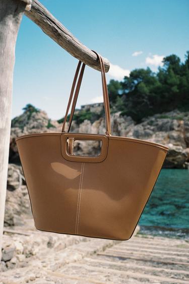 MAXI TOPSTITCHED TOTE BAG - Dark tan by Zara