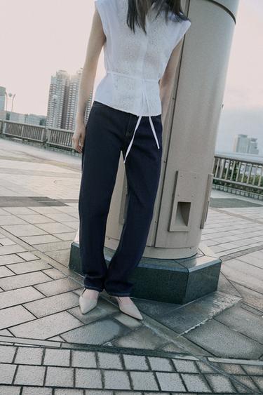 JEANS BARREL TRF ハイウエストダークインディゴブルーZaraのJEANS BARREL TRF ハイウエスト - ダークインディゴブルー 