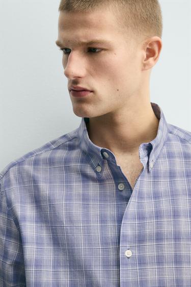 RELAXED FIT CHECKS SHIRT - Blue marl by Zara - Image 4
