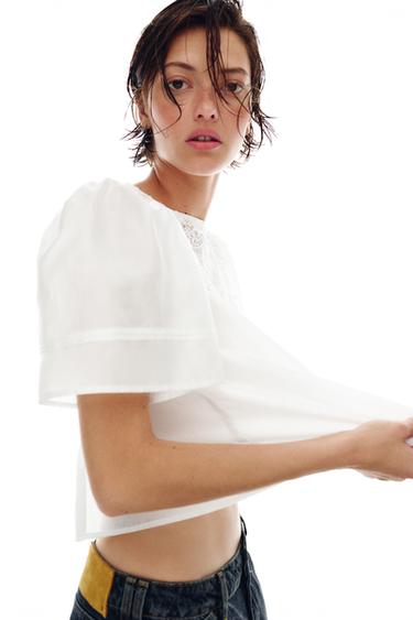EMBROIDERED SHORT SLEEVE BLOUSE - White by Zara
