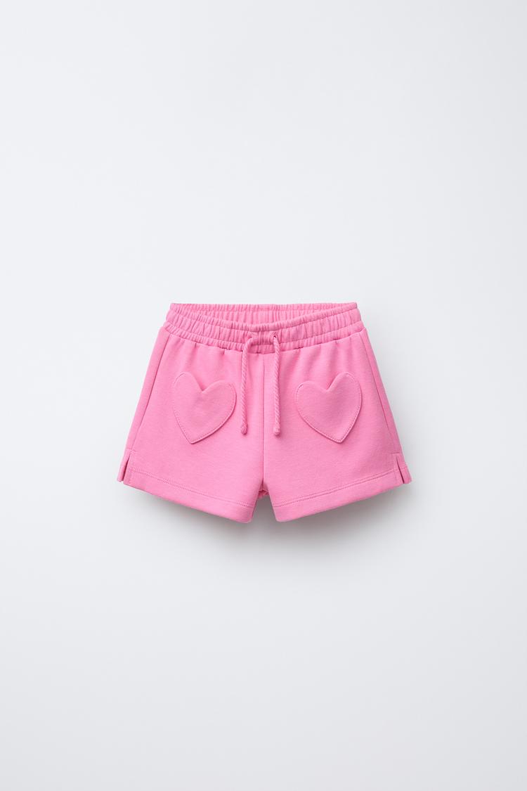 HEART POCKET INTERLOCK BERMUDA SHORTS Bubble gum ZARA United