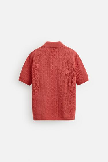OPEN KNIT POLO SHIRT - Red by Zara - Image 7