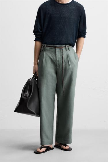 PANTALON DE COSTUME 100 % LIN - Vert gris de Zara