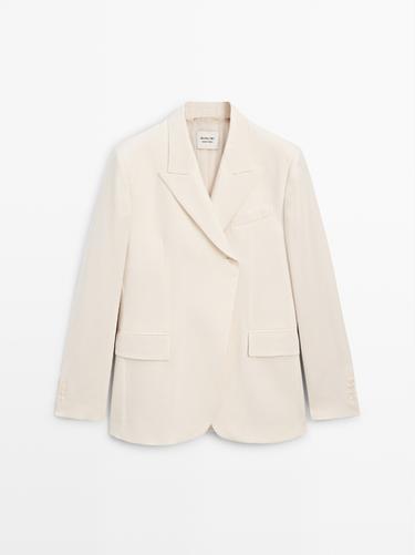 Zara Wool blend crossover blazer - LIMITED - Oyster-white