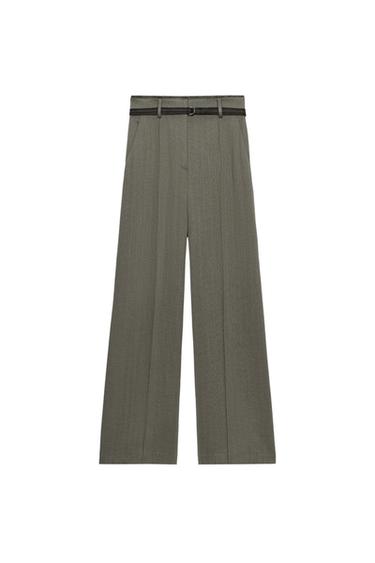 PANTALÓN ANCHO DOBLE CINTURILLA ZW COLLECTION - Gris / Tostado de Zara