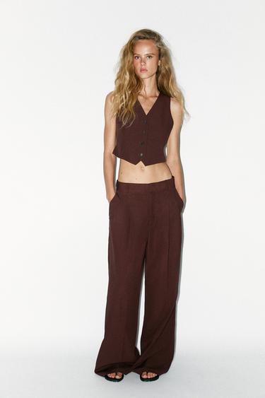 Zara PANTALONE SA FALTAMA – tamnosmeđa