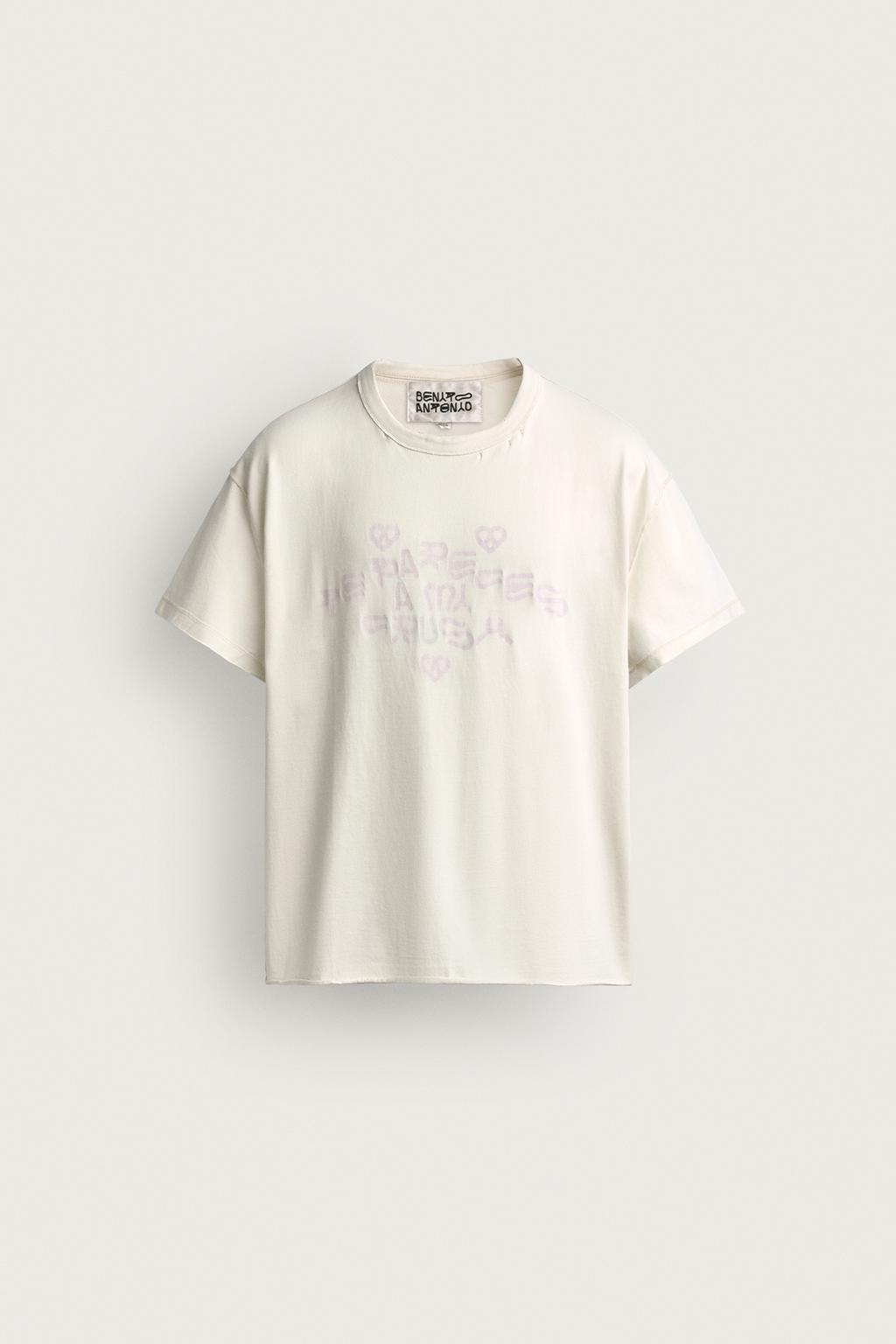 FADED REVERSE-EFFECT CRUSH SLOGAN T-SHIRT