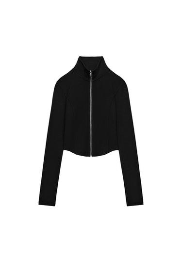MOLETOM CROPPED COM ZÍPER - Preto da Zara