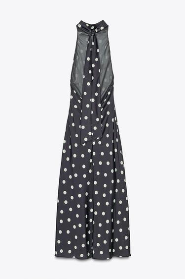 ROBE MIDI SATINÉE À POIS - Bleu marine foncé de Zara - Image 3