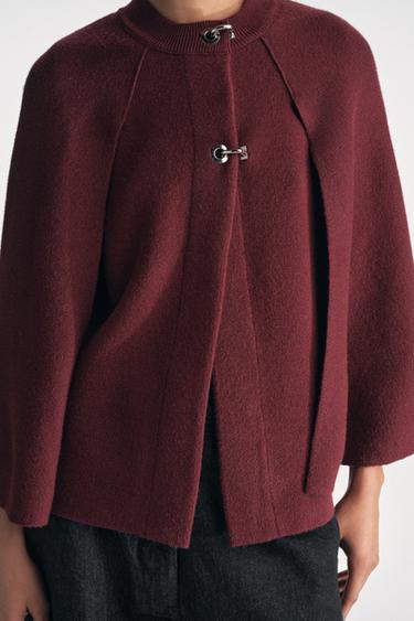 MANTEAU CAPE EN MAILLE - Grenat de Zara - Image 1