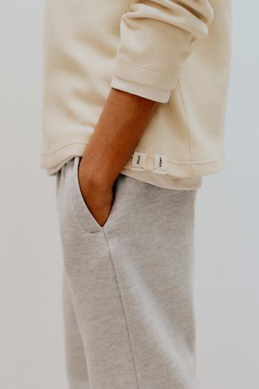 Zara TEXTURED LABEL T-SHIRT - Ecru