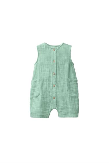TEXTURED JUMPSUIT WITH LABEL - Mid-green by Zara