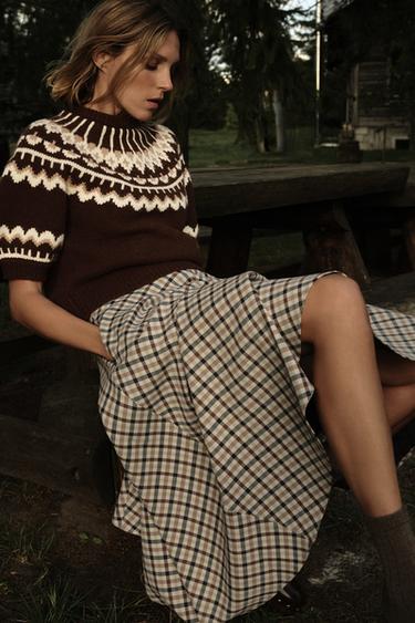 TRIKO THURJE JACQUARD MËNGË TË SHKURTRA - Kafe/ngjyrë natyrale nga Zara - Imazh 0