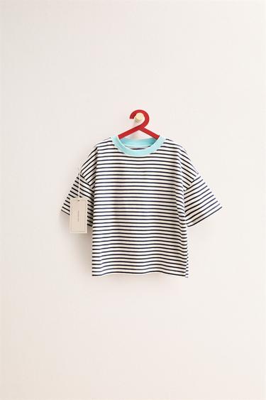 ZARA TIMELESS - STRIPED T-SHIRT WITH CONTRAST NECKLINE - Ecru / Blue by Zara