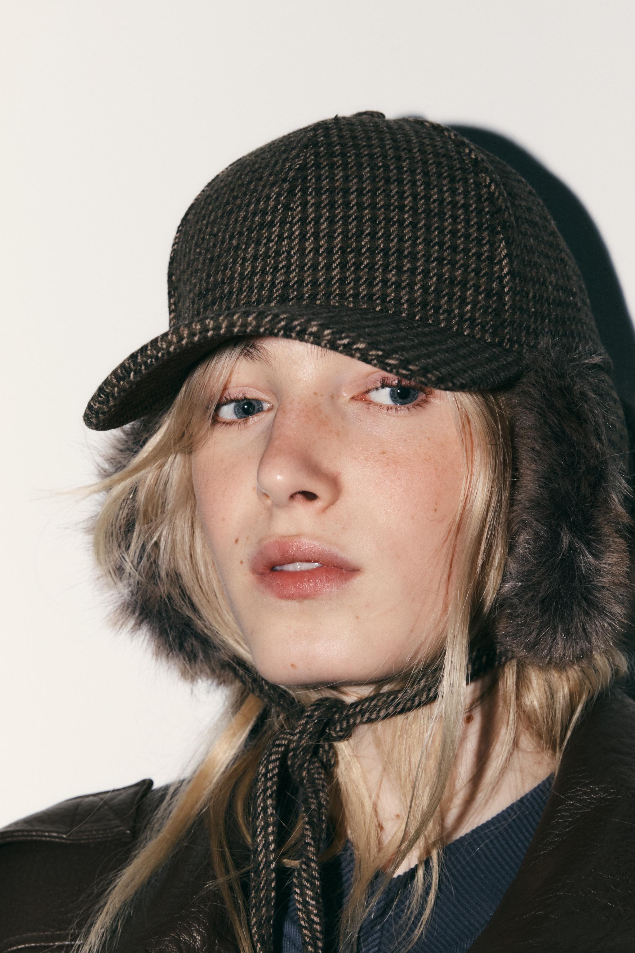 ウール製チェック柄イヤーマフキャップ - ブラウン | ZARA Japan / 日本