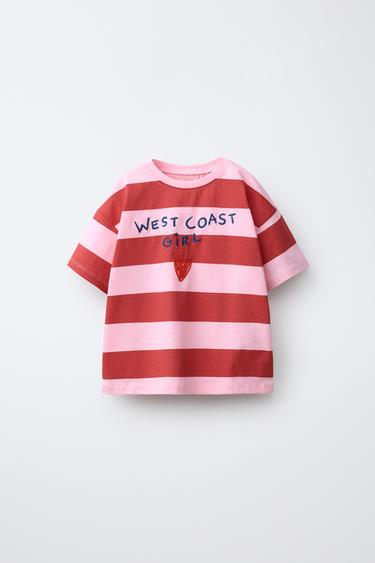 Zara STRIPED RAGLAN PRINT T-SHIRT - Red