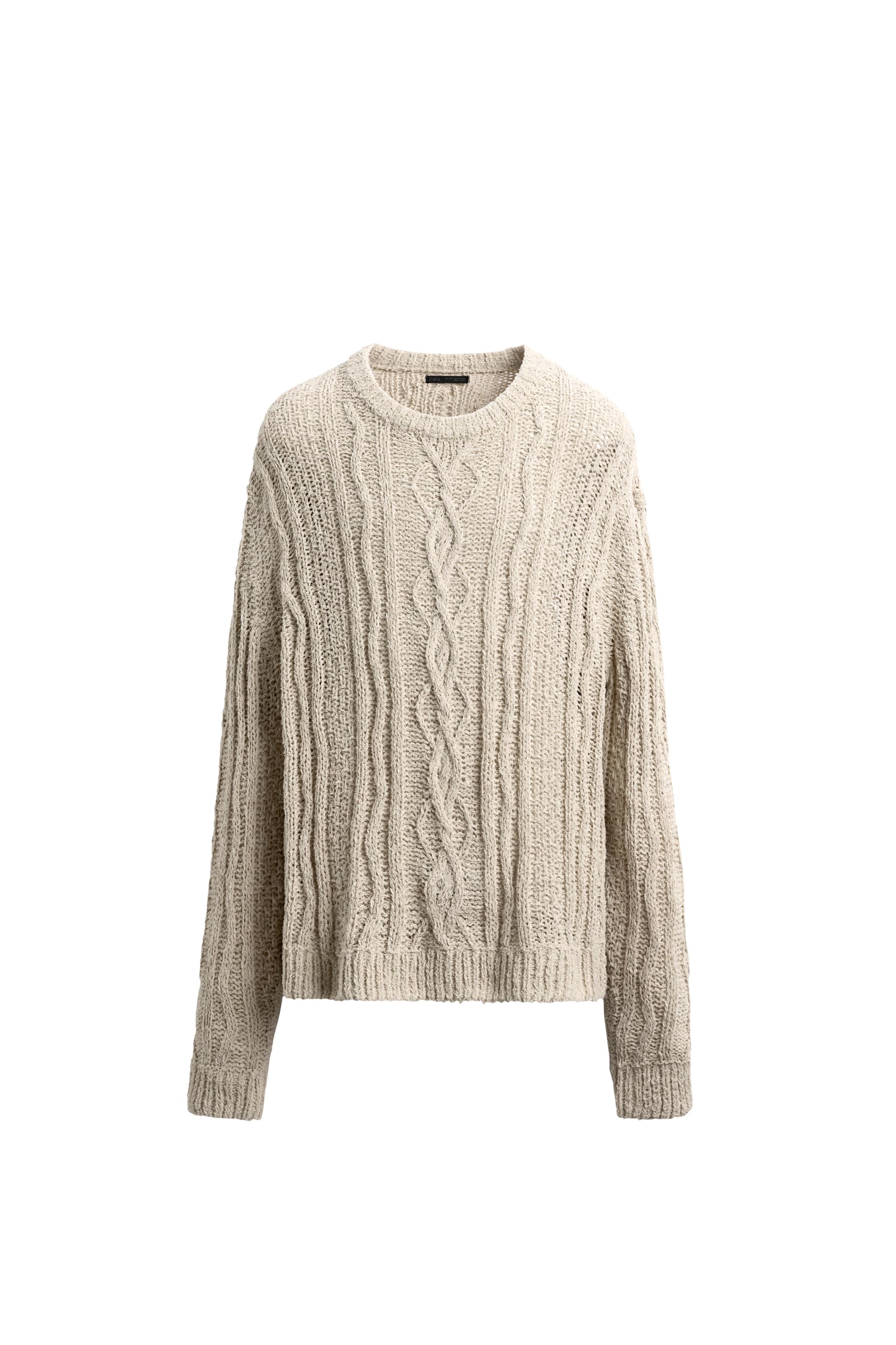 TEXTURED CABLE-KNIT SWEATER - Stone | ZARA Australia