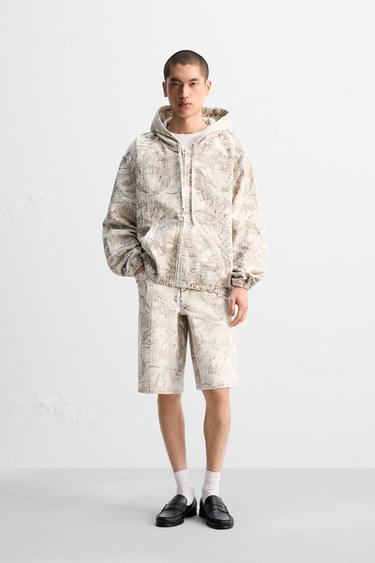 Zara 抽象印花牛仔外套 - 裸色