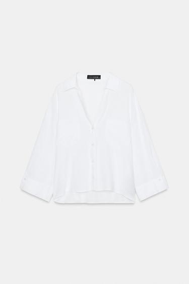 CAMISA FLUIDA CON LINO - Blanco de Zara