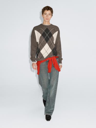 Zara 100% wool Argyle knit sweater - Greenish - Image 0